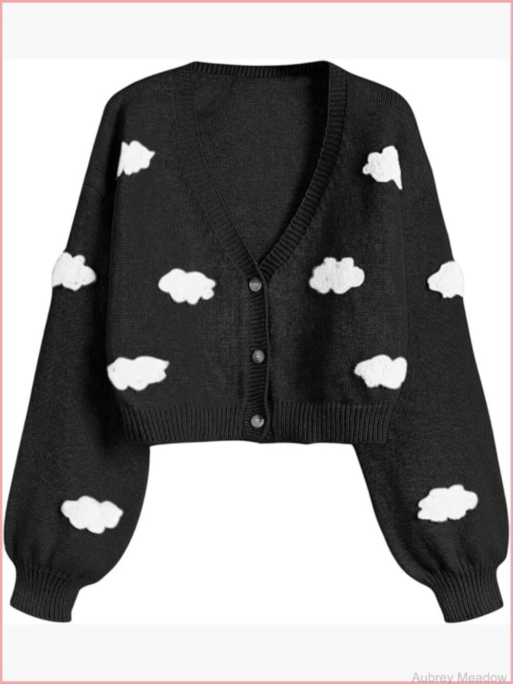 Women's V-Neck Crop Cardigan with Cloud Print Button Down